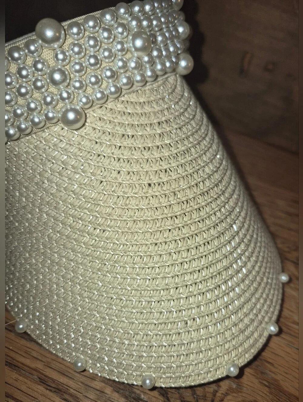 Cracker Barrel Cream Pearl Trim Sun Visor